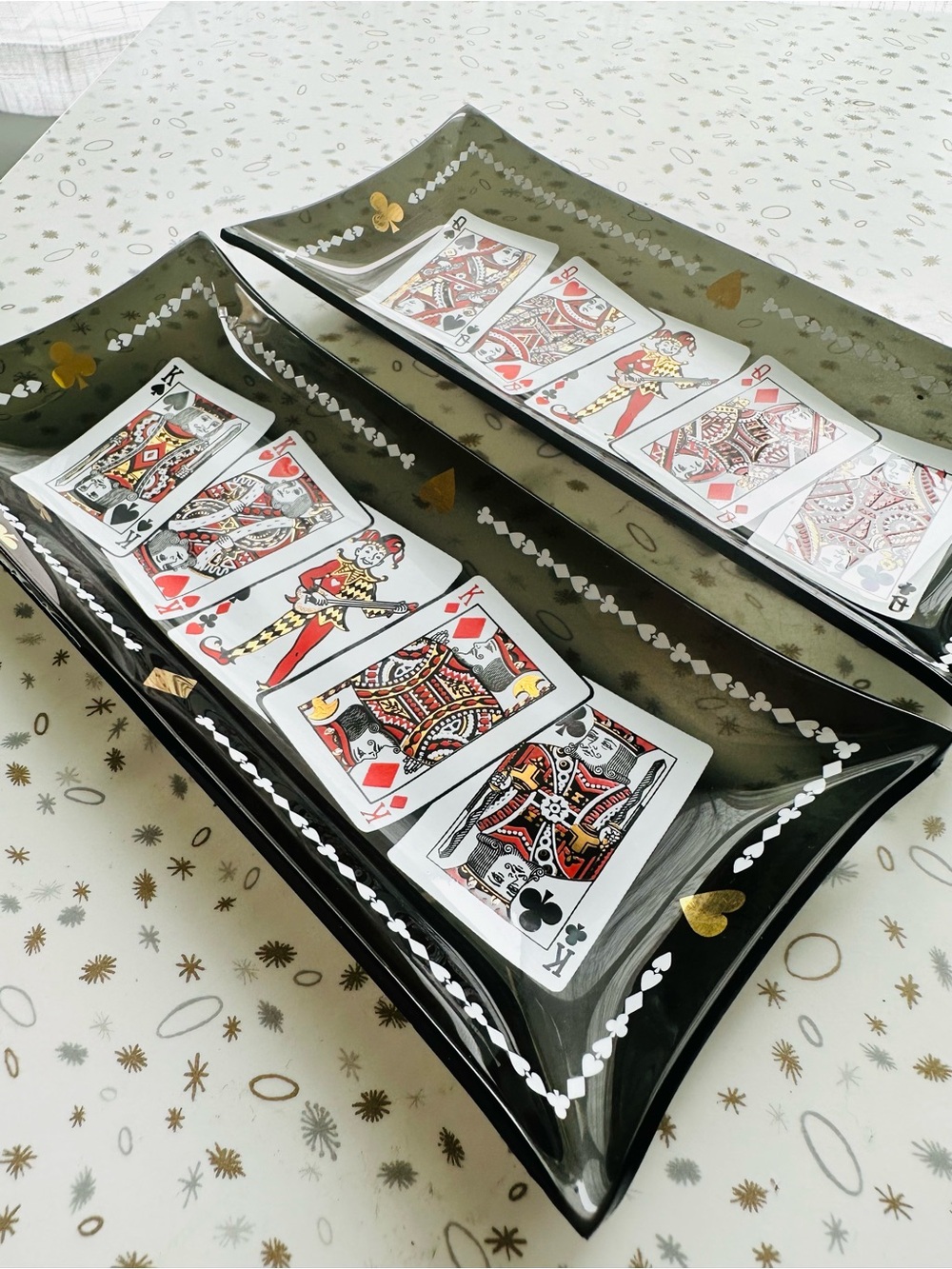 Pair  of Vintage MCM Smoked Glass Playing Card Trays - like new.